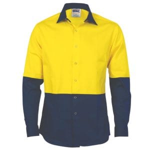 Hi-Vis Cool Breeze Food Industry Cotton Shirt (Long Sleeve) - Yellow/Navy