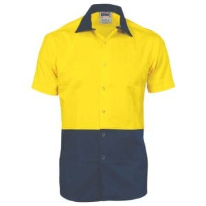 Hi-Vis Cool Breeze Food Industry Cotton Shirt (Short Sleeve) - Yellow/Navy