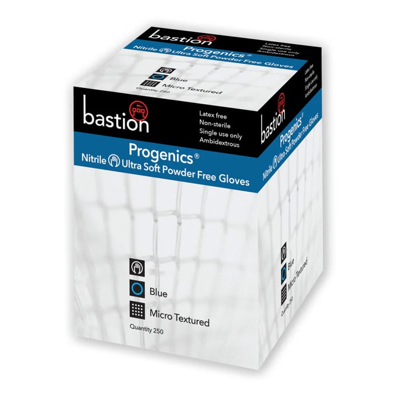 Bastion Progenics Blue Nitrile Powder Free Gloves