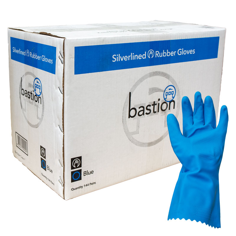 Bastion Blue Silverlined Rubber Gloves Cartons