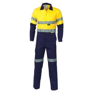 Hi-Vis Two Tone Cotton Coveralls with Day/Night Tape - Yellow