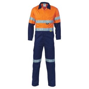 Hi-Vis Two Tone Cotton Coveralls with Day/Night Tape - Orange