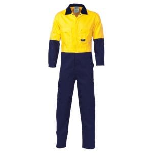 Hi-Vis Two Tone Cotton Coveralls - Yellow