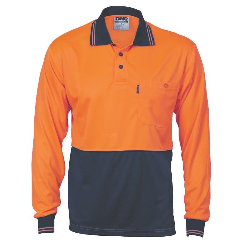 Hi-Vis Two Tone Cool Breathe Polo Shirt (Long Sleeve) - Orange