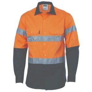 Hi-Vis 155gsm Cotton Shirt L/S Orange/Navy - W/Tape