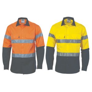 Hi-Vis Two Tone 155gsm Cool-Breeze Cotton Shirt With Tape (Long Sleeve)