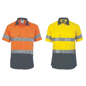 Hi-Vis Two Tone 155gsm Cool-Breeze Cotton Shirt With Tape (Short Sleeve)