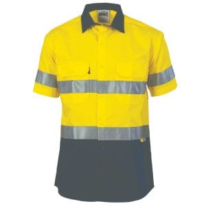 Hi-Vis Cool-Breeze Cotton Shirt with Day/Night Tape (Short Sleeves) - Yellow