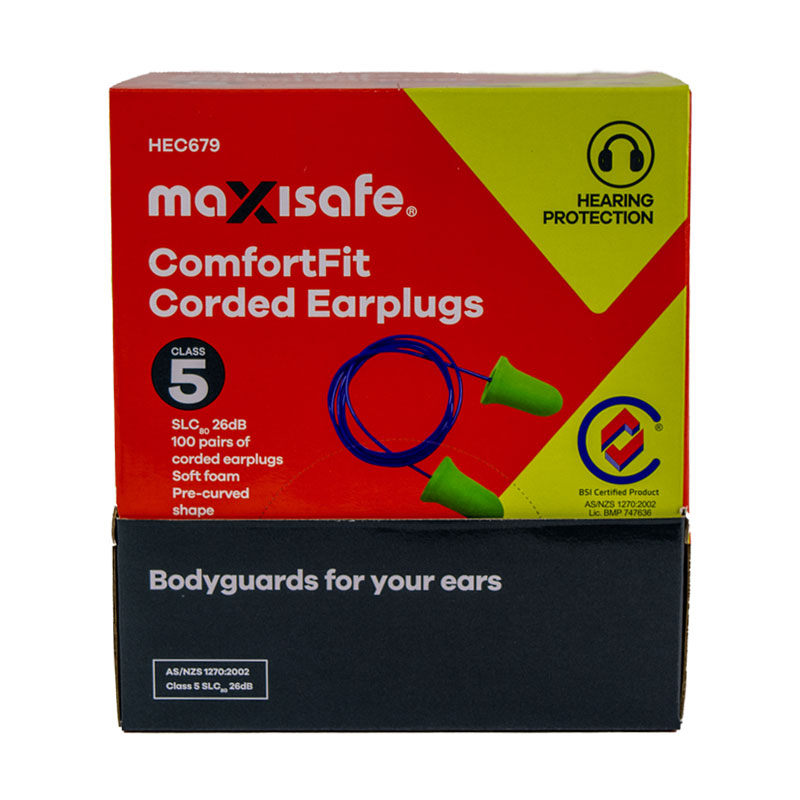 Maxisafe Corded Bell Shaped Earplugs Class 4 22 dB (100 Pairs)