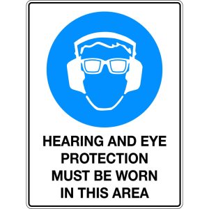 Hearing And Eye Protection Must Be Worn In This Area Sign - Poly