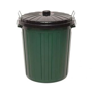 73L Green Round Plastic Garbage Bin with Black Lid