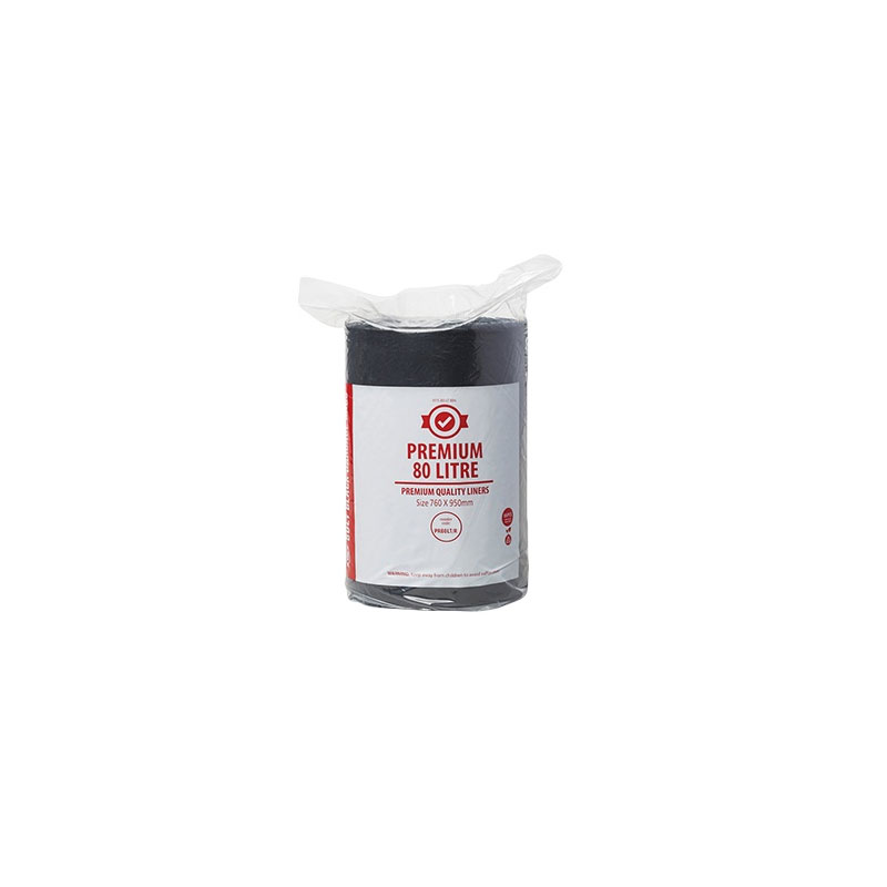 80L Premium Black Bin Liners on Roll CTN/250