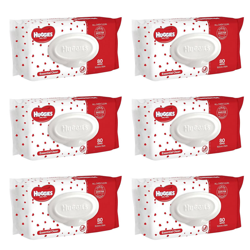 Huggies Essentials Baby Wipes 6 Packs of 80 Wipes