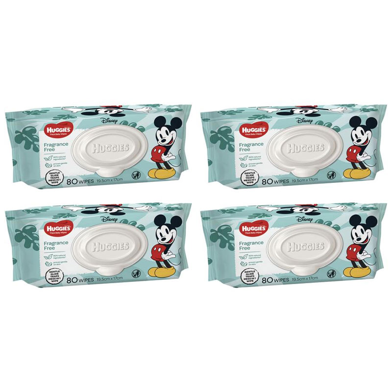 Huggies Thick Baby Wipes Fragrance Free 4 Packs of 80 Wipes