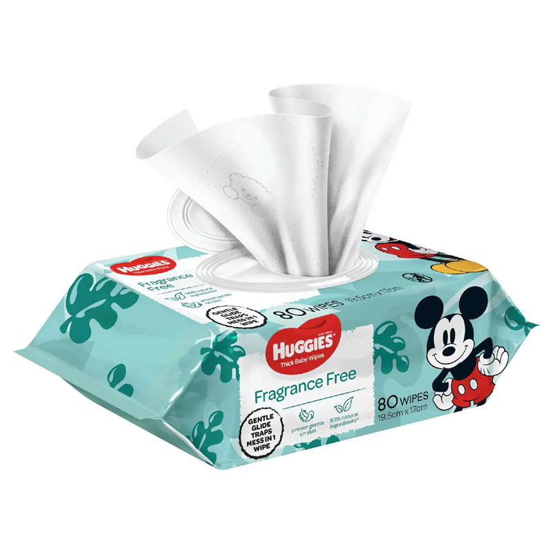 Huggies Thick Baby Wipes Fragrance Free 4 Packs of 80 Wipes