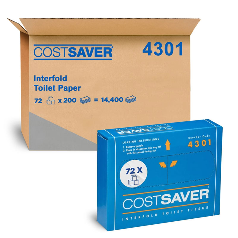 COSTSAVER Interfold Toilet Tissue White 1Ply 200Sheets CTN/72 (4301)