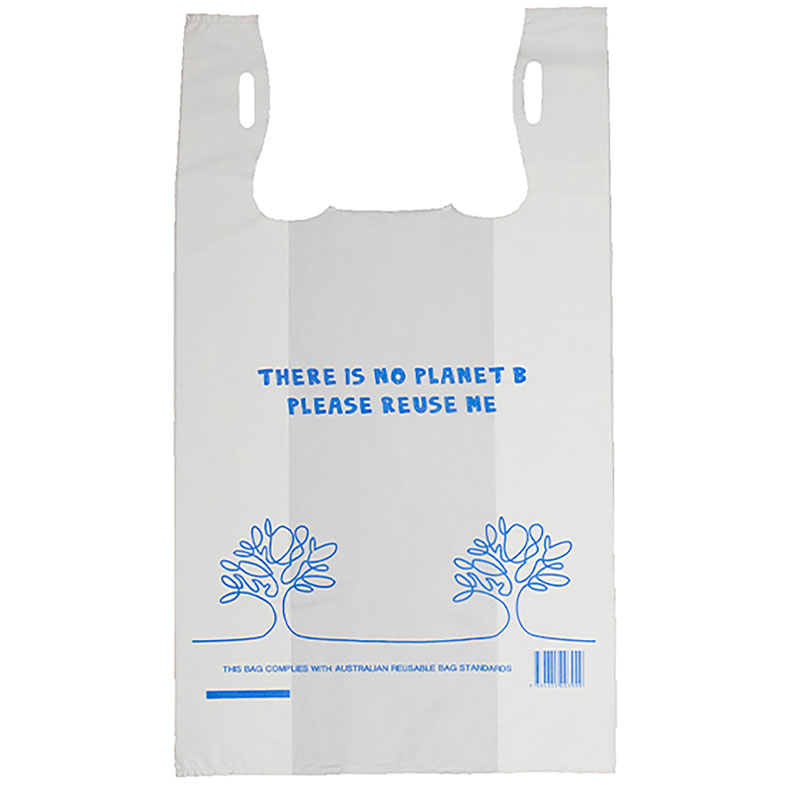 White Reusable Printed Singlet Bag Medium 50x26+13 (CTN)