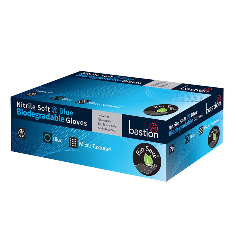 Bastion Biodegradable Soft Blue Nitrile Powder Free Gloves CTN/1000