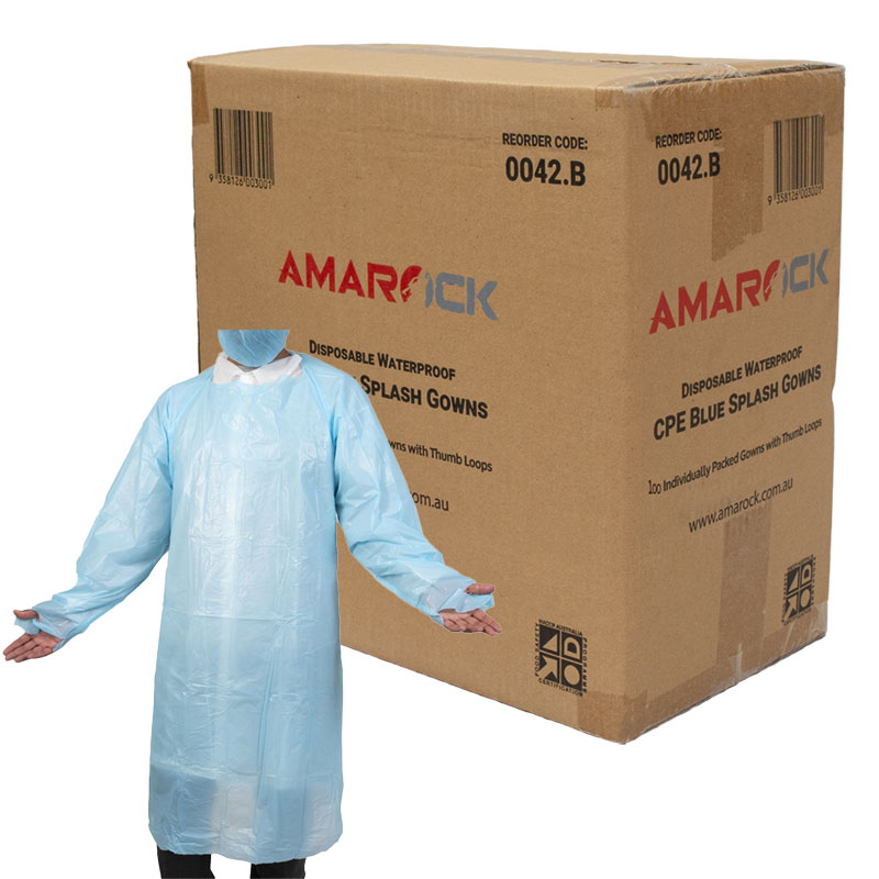 Amarock Disposable Waterproof CPE Blue Splash Gown